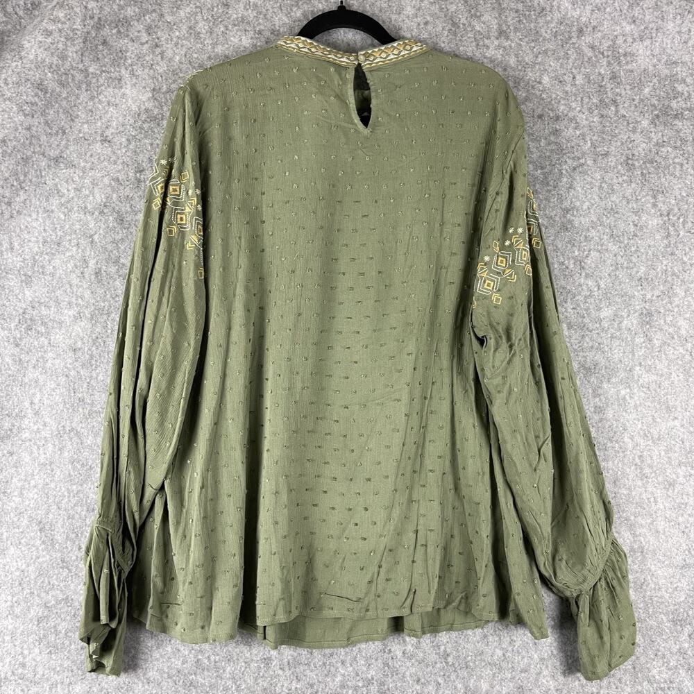 Savanna Jane Top Womens 3X Green Embroidered Peasant Boho Aztec Tribal NEW - Picture 12 of 16